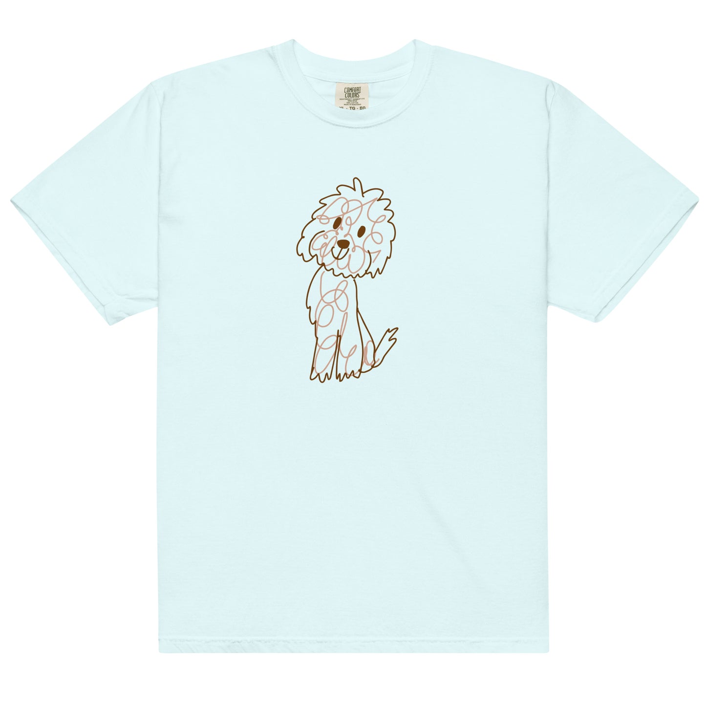 Comfort colors t-shirt with doodle dog drawn with fine lines chambray color