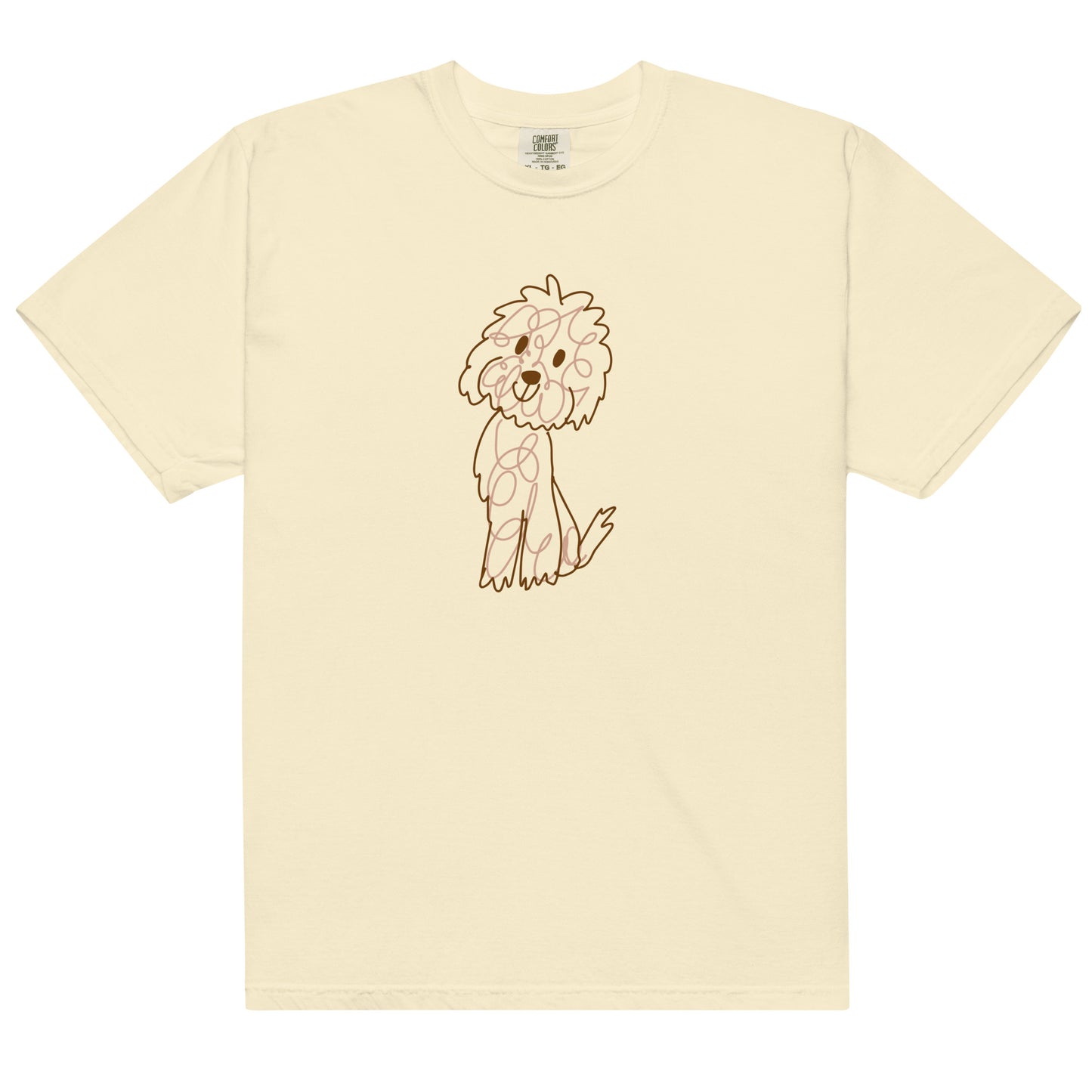 Comfort colors t-shirt with doodle dog drawn on the front of the Doodle shirt with fine lines and the Doodle T shirt is ivory color