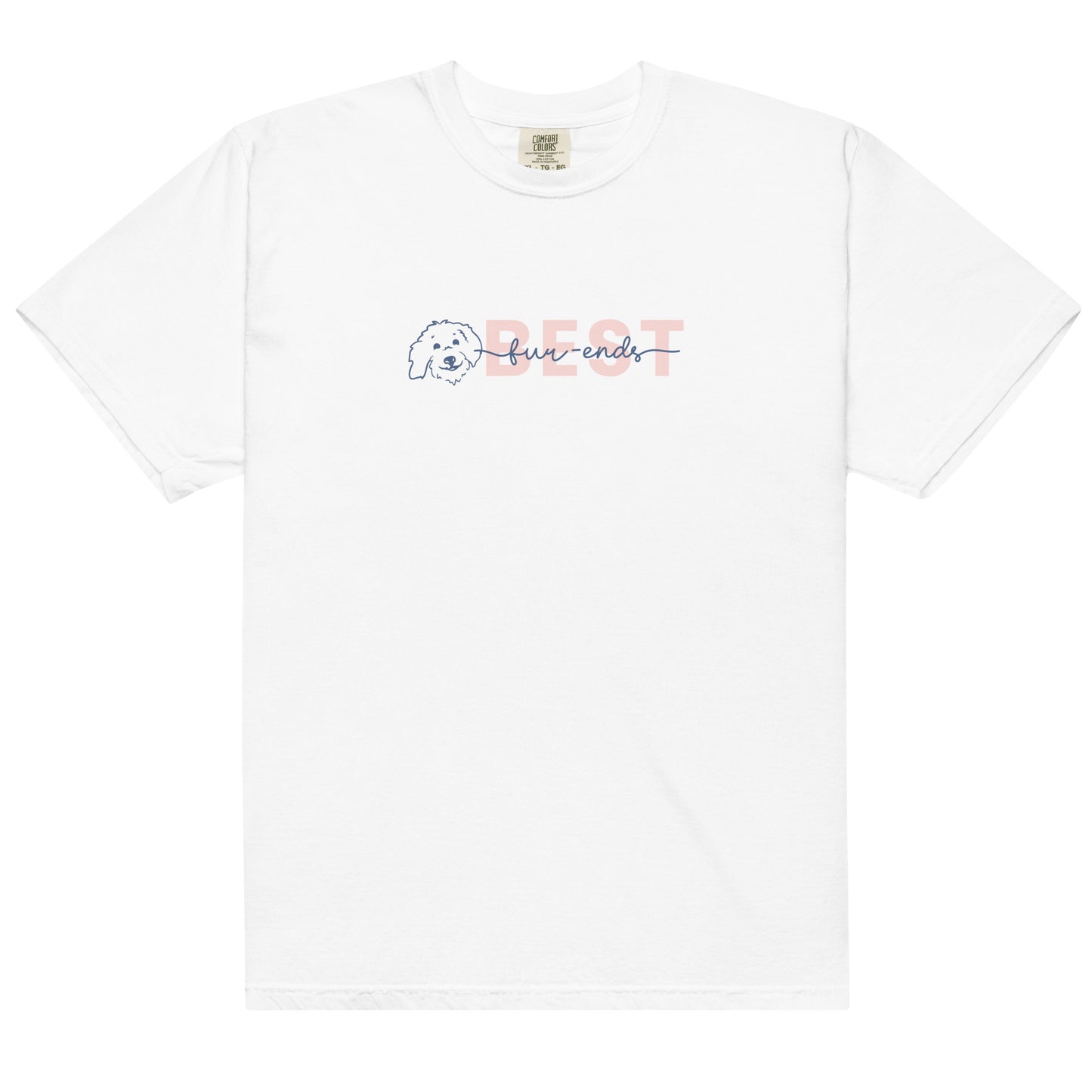 Goldendoodle t-shirt comfort colors with Goldendoodle face and words "Best fur-Ends" in white color