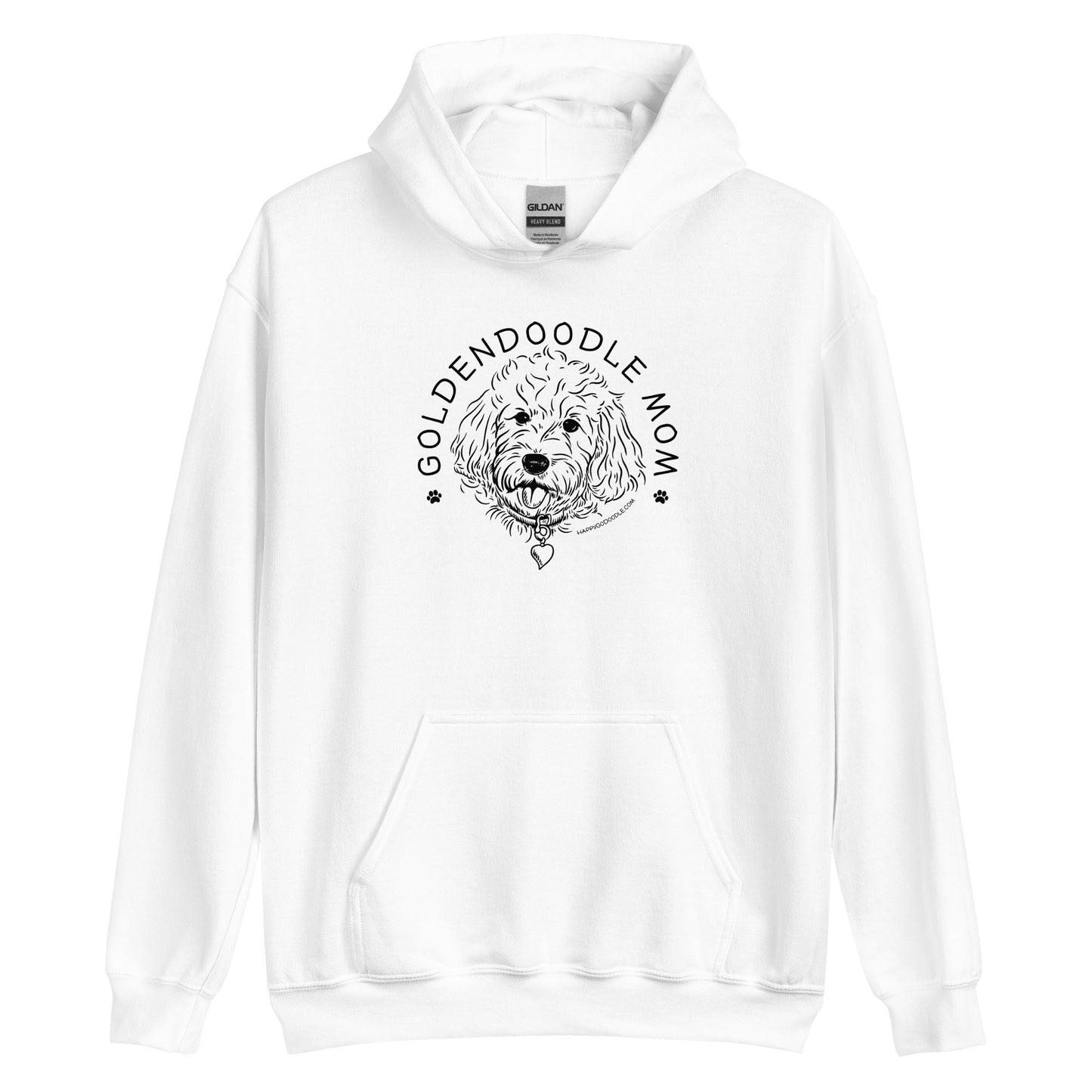 Goldendoodle hoodie with Goldendoodle face and words "Goldendoodle Mom" in white color