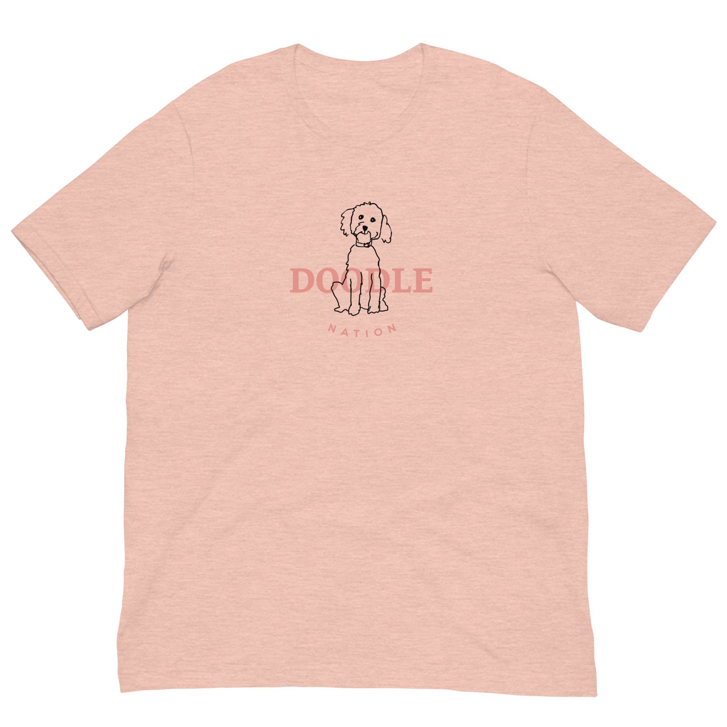 Goldendoodle t-shirt with Goldendoodle and words "Doodle Nation" in heather prism peach color