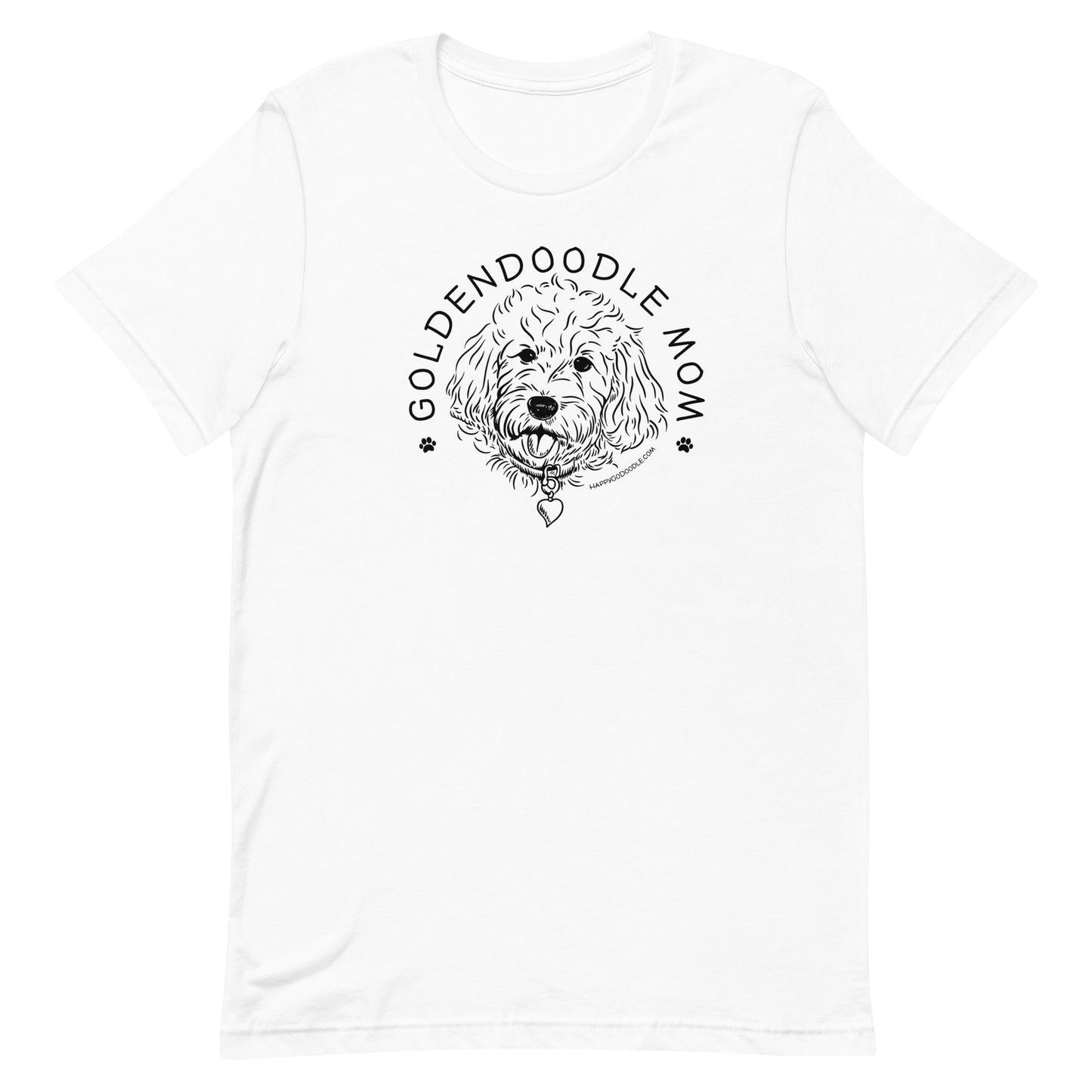 Goldendoodle Mom t-shirt with Goldendoodle face and words "Goldendoodle Mom" in white color