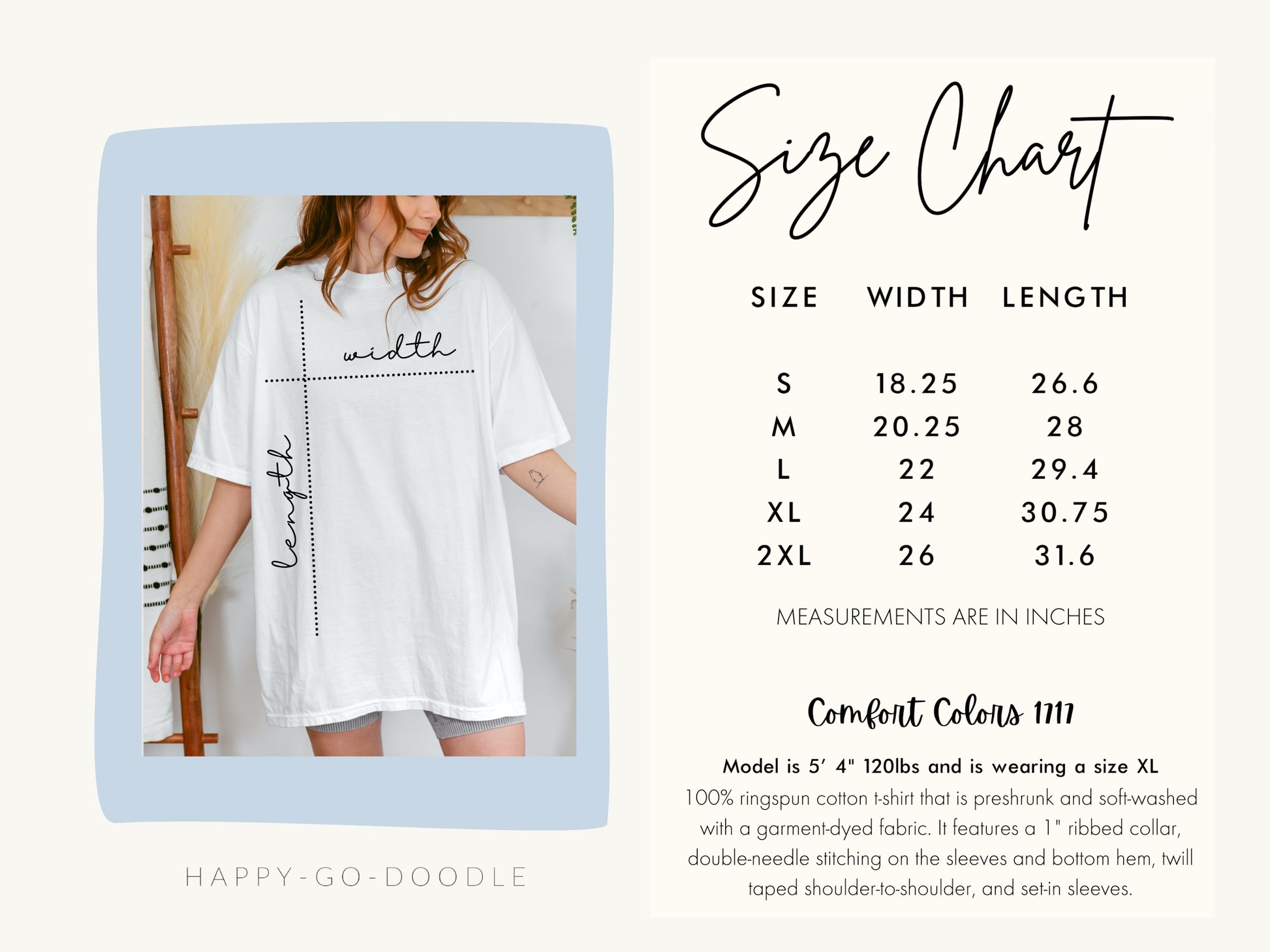 size chart for comfort colors t-shirt 1717