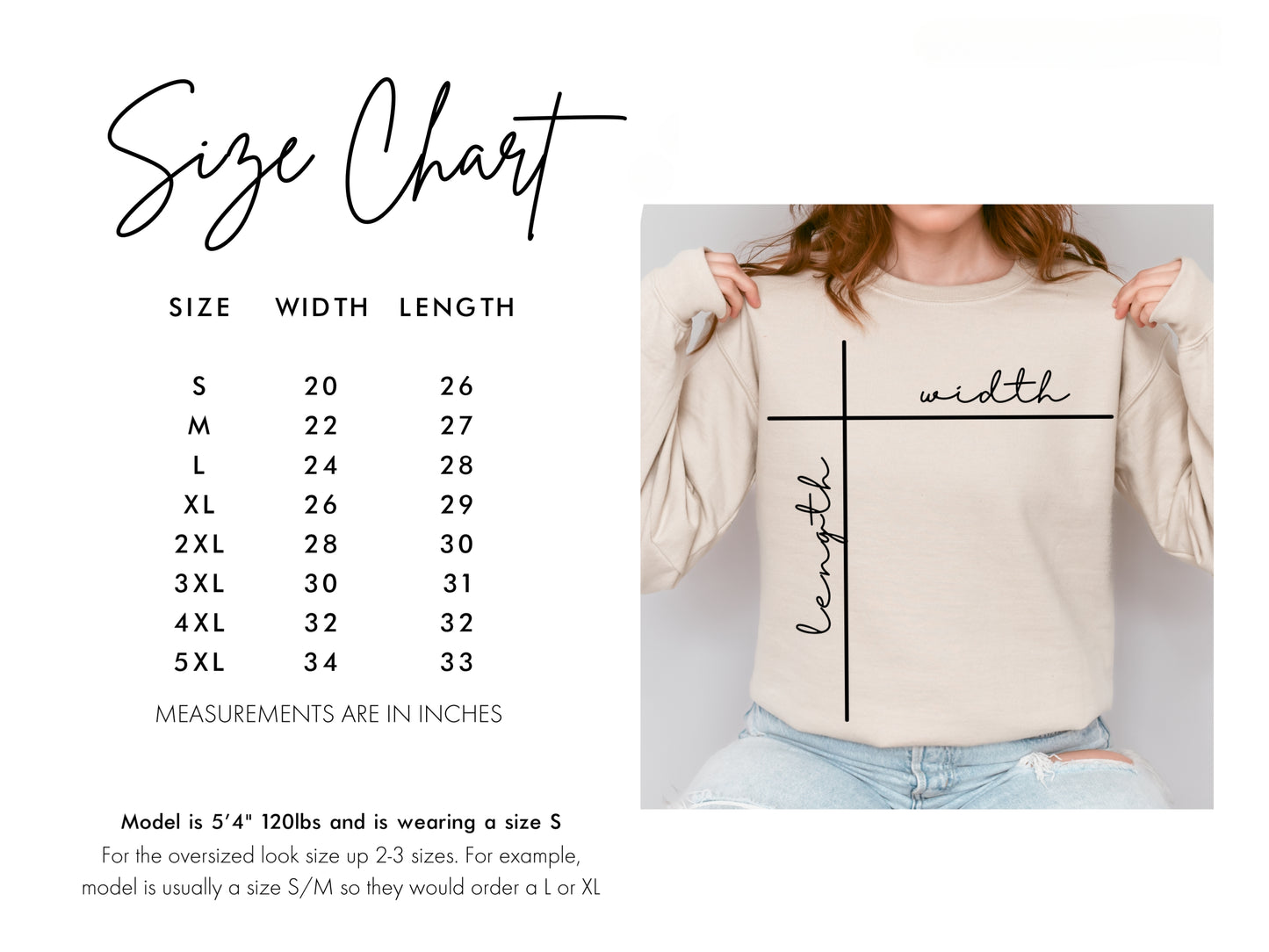 Size Chart for Gildan 18000 crew neck sweatshirt