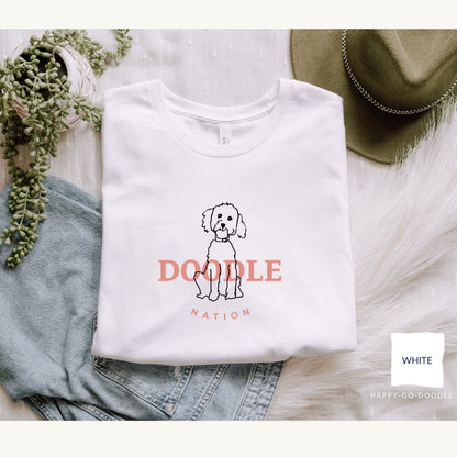 Goldendoodle t-shirt with Goldendoodle and words "Doodle Nation" in white color