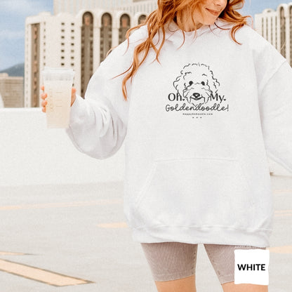 Goldendoodle hoodie with Goldendoodle face and words "Oh My Goldendoodle" in white color