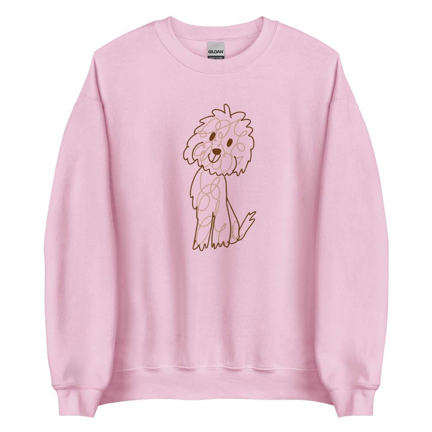 Crew Neck Sweatshirt with doodle dog drawn with fine lines light pink color