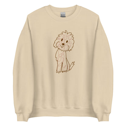 Crew Neck Sweatshirt with doodle dog drawn with fine lines sand color