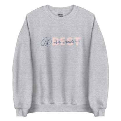 Goldendoodle crew neck sweatshirt with Goldendoodle face and words "Best fur-Ends" in Sport gray color