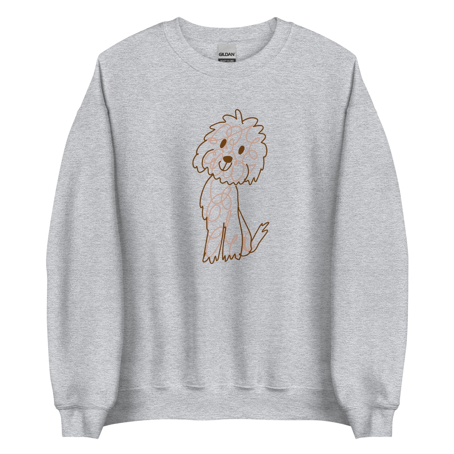 Crew Neck Sweatshirt with doodle dog drawn with fine lines sport grey color