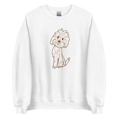 Crew Neck Sweatshirt with doodle dog drawn with fine lines white color