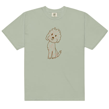Comfort colors t-shirt with doodle dog drawn with fine lines bay color