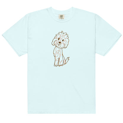 Comfort colors t-shirt with doodle dog drawn with fine lines chambray color
