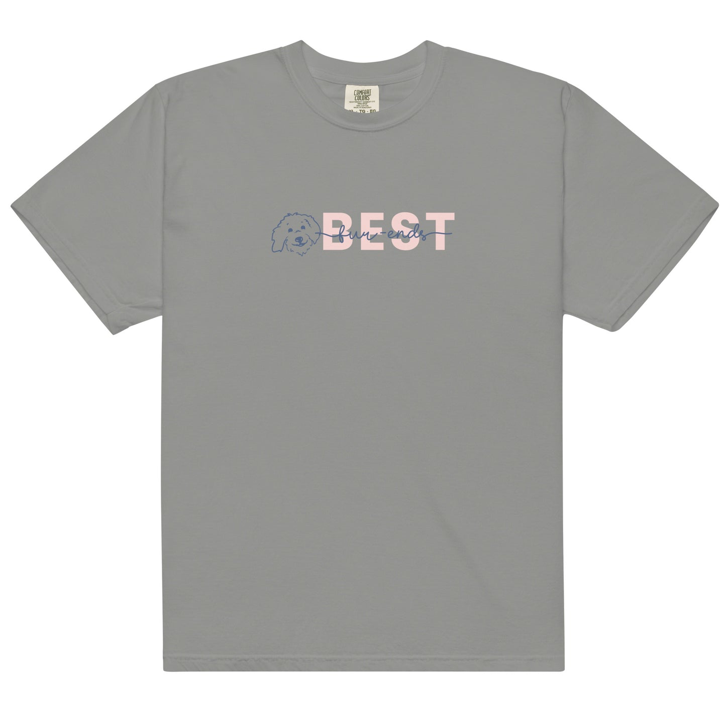 Goldendoodle t-shirt comfort colors with Goldendoodle face and words "Best fur-Ends" in grey color