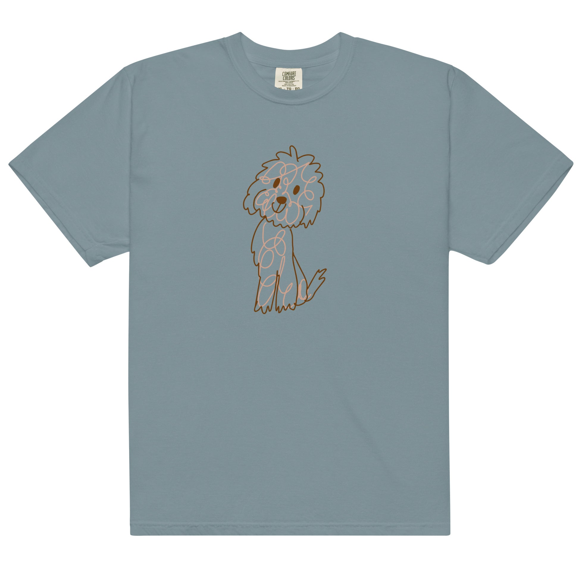 Comfort colors t-shirt with doodle dog drawn with fine lines ice blue color