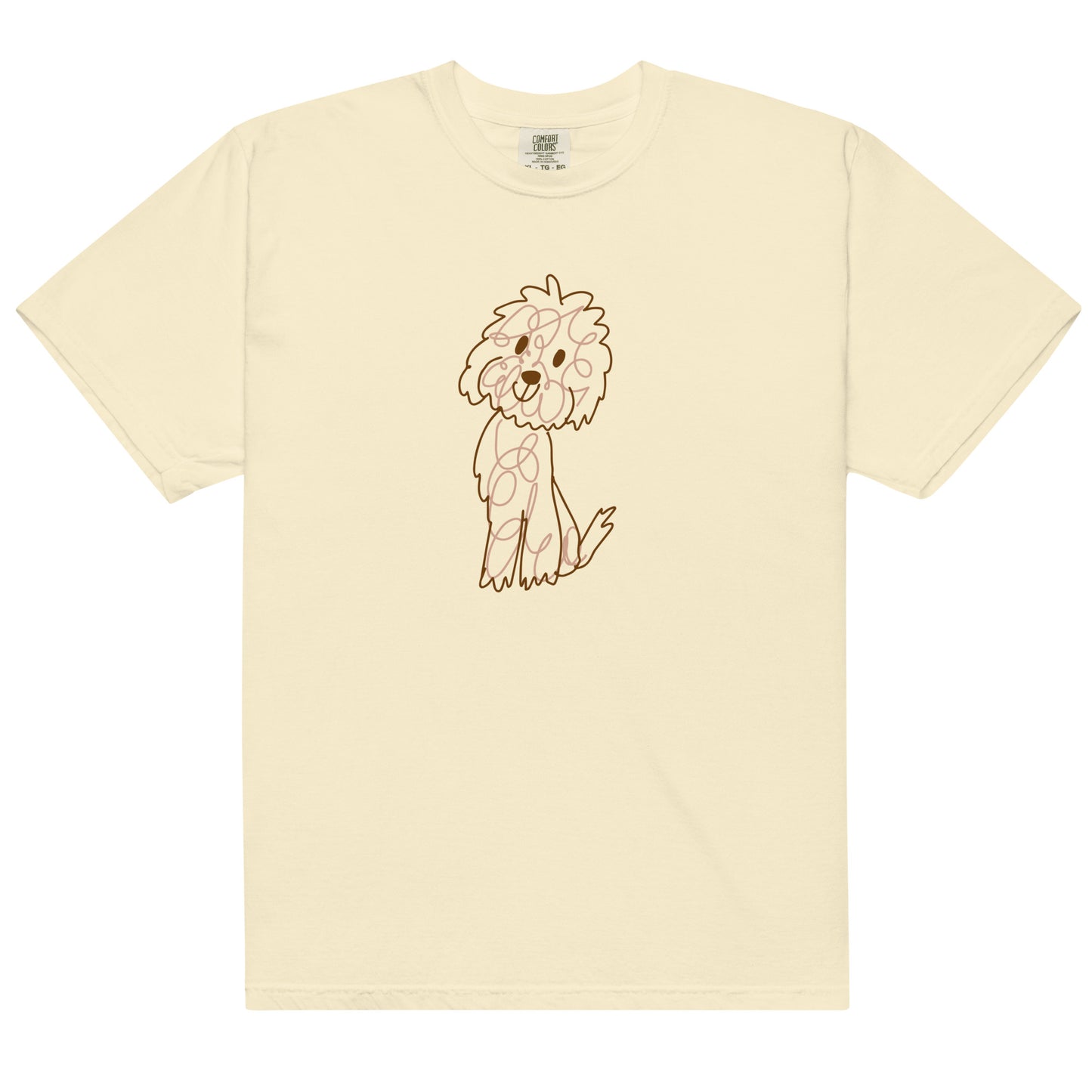 Comfort colors t-shirt with doodle dog drawn with fine lines ivory color