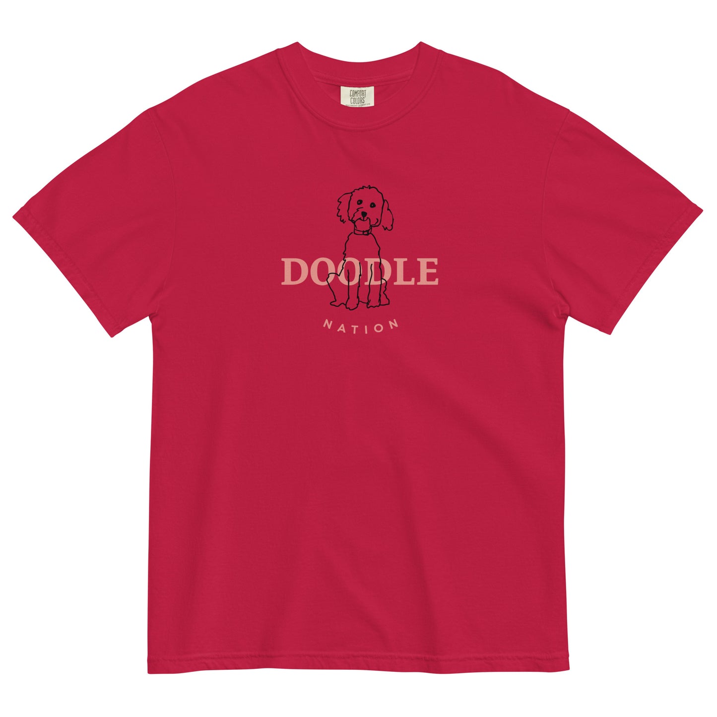 Goldendoodle comfort colors t-shirt with Goldendoodle and words "Doodle Nation" in red color