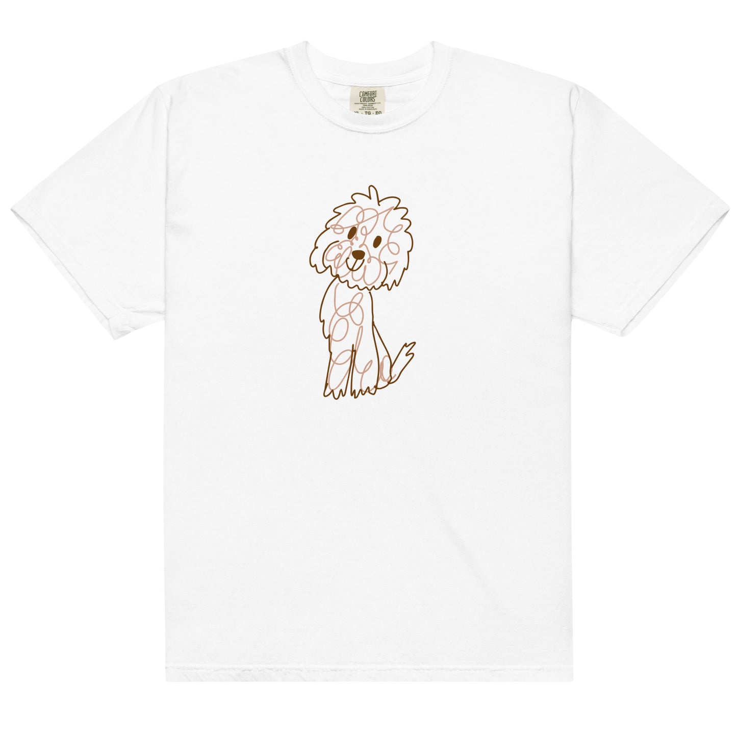 Comfort colors t-shirt with doodle dog drawn with fine lines white color