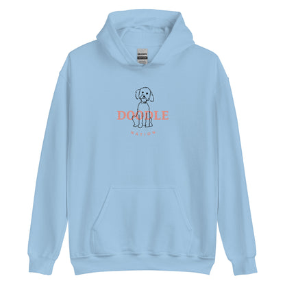 Goldendoodle hoodie with Goldendoodle and words "Doodle Nation" in light blue color