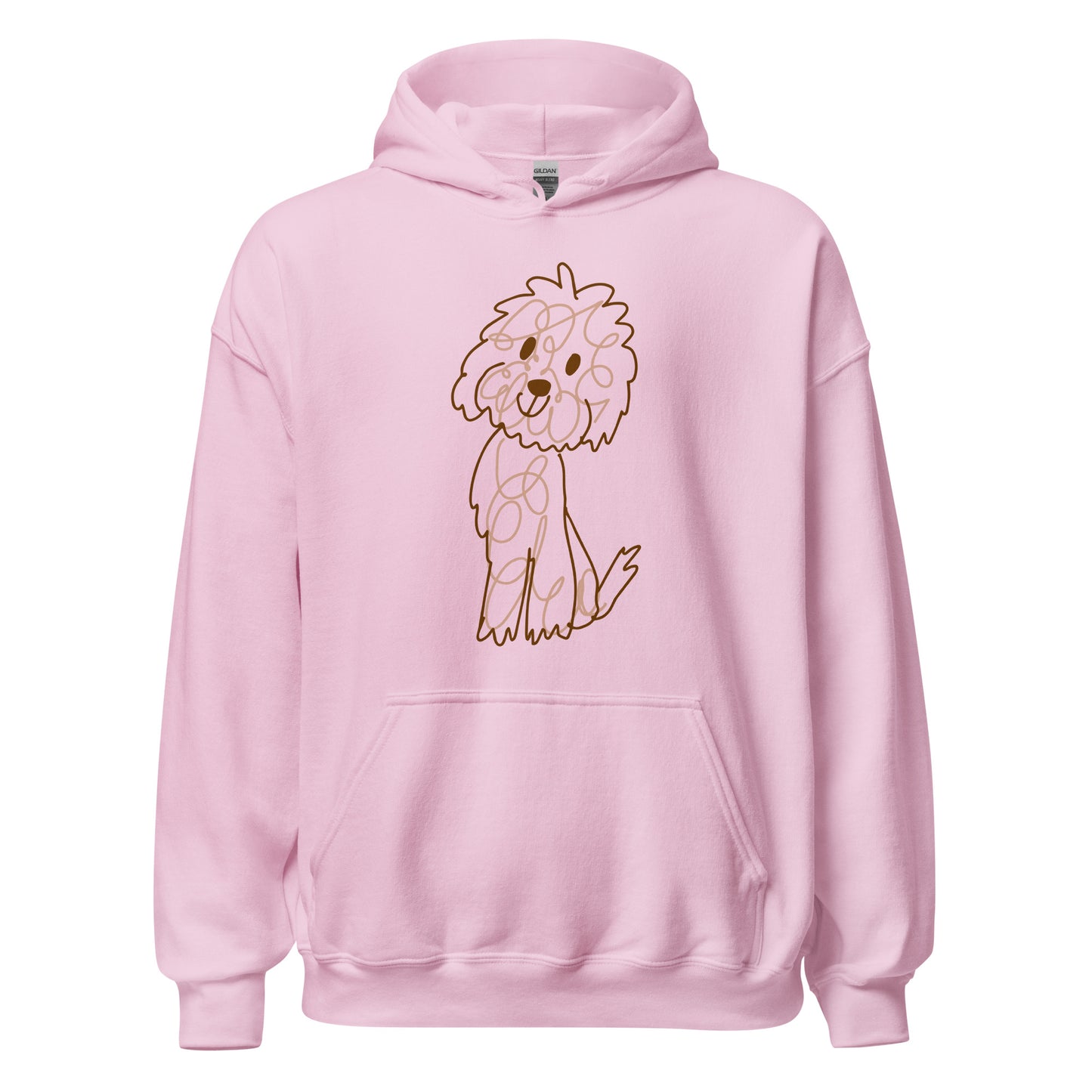 Hoodie with doodle dog drawn with fine lines light pink color
