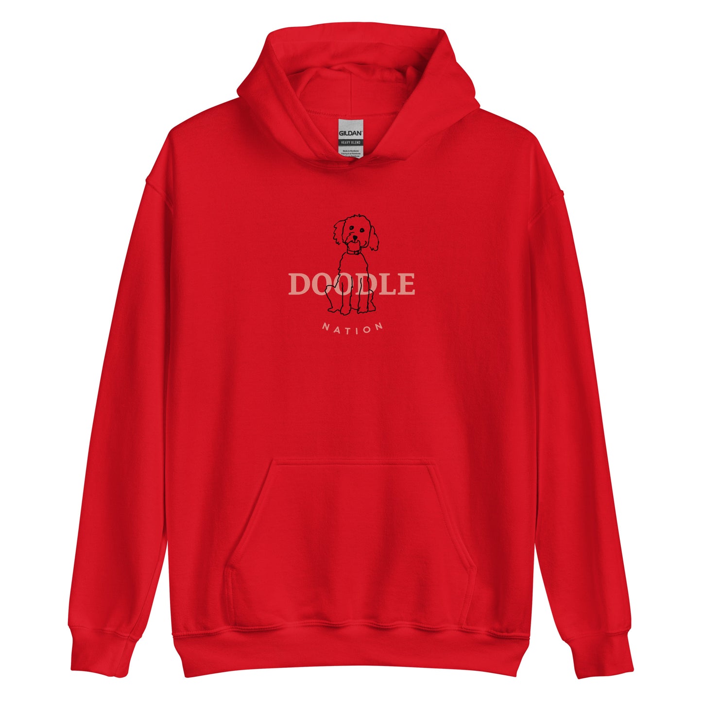 Goldendoodle hoodie with Goldendoodle and words "Doodle Nation" in red color
