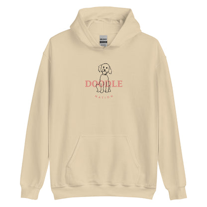 Goldendoodle hoodie with Goldendoodle and words "Doodle Nation" in sand color