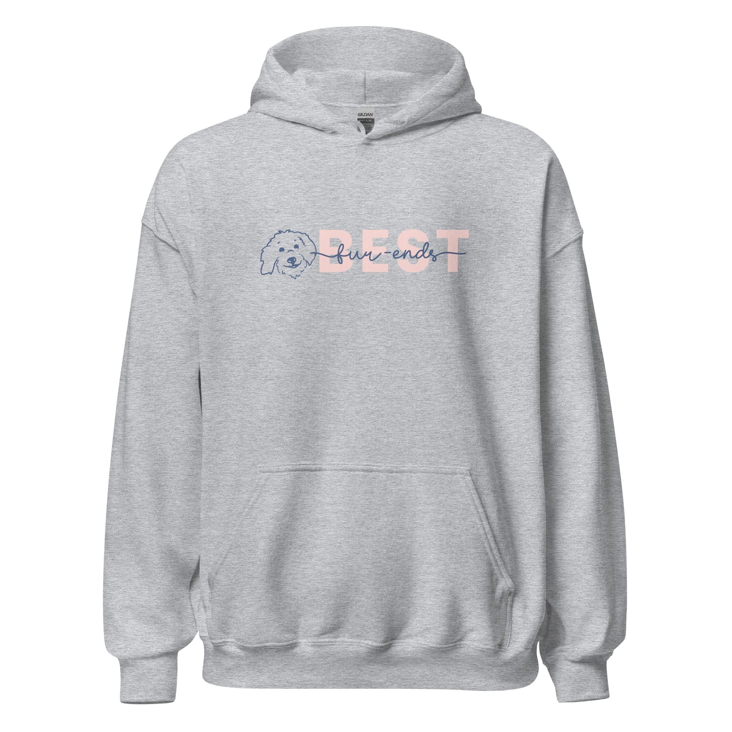 Goldendoodle hoodie sweatshirt with Goldendoodle face and words "Best fur-Ends" in Sport gray color