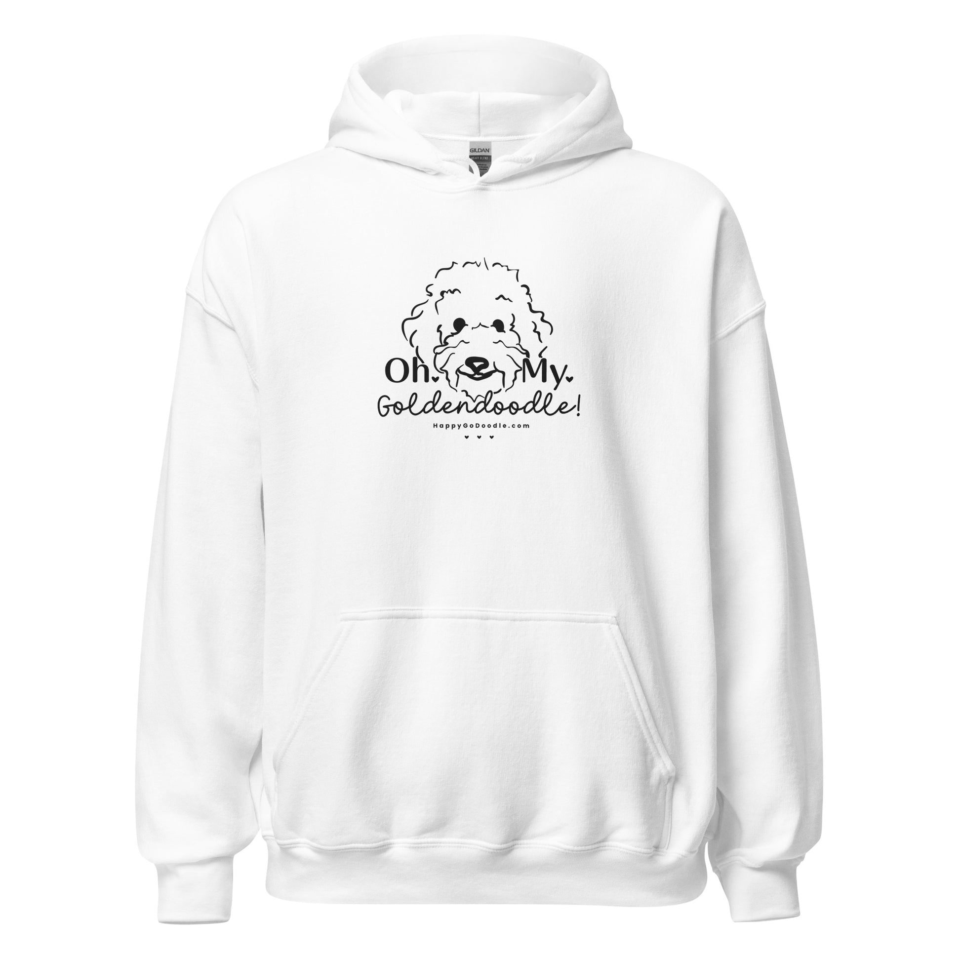 Goldendoodle hoodie with Goldendoodle face and words "Oh My Goldendoodle" in white color