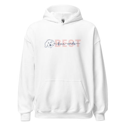 Goldendoodle hoodie sweatshirt with Goldendoodle face and words "Best fur-Ends" in white color