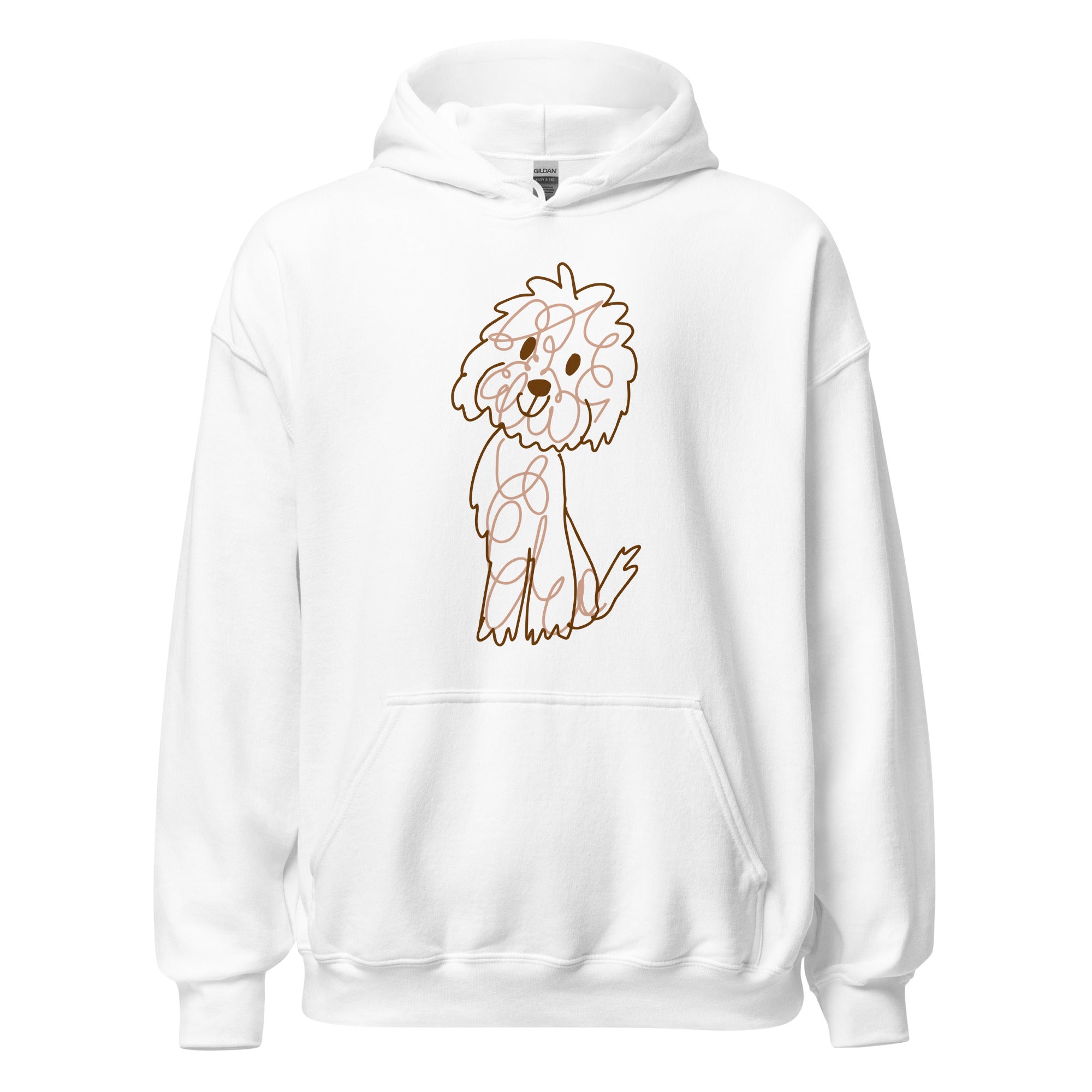 Hoodie with doodle dog drawn with fine lines white color