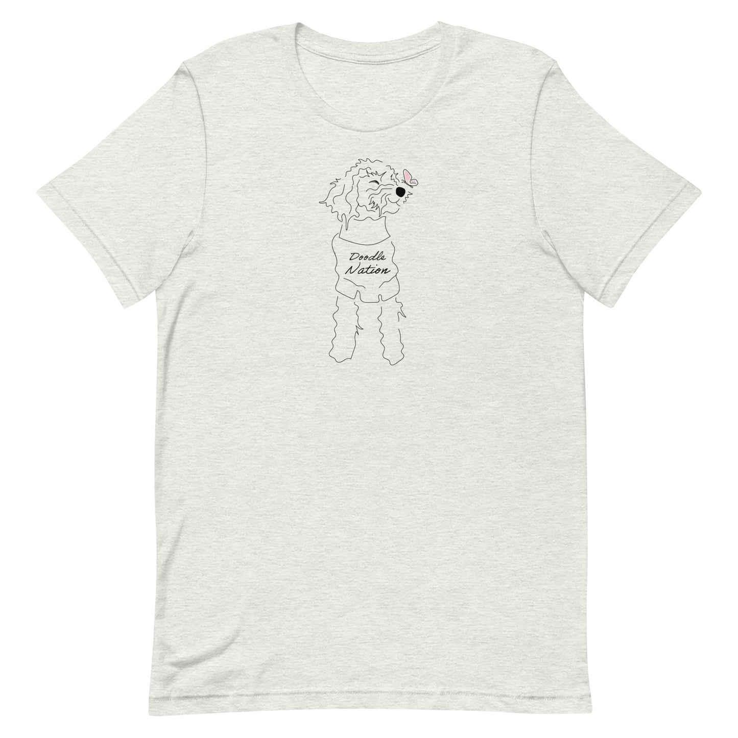 Goldendoodle t-shirt with Goldendoodle dog face and words "Doodle Nation" in ash color