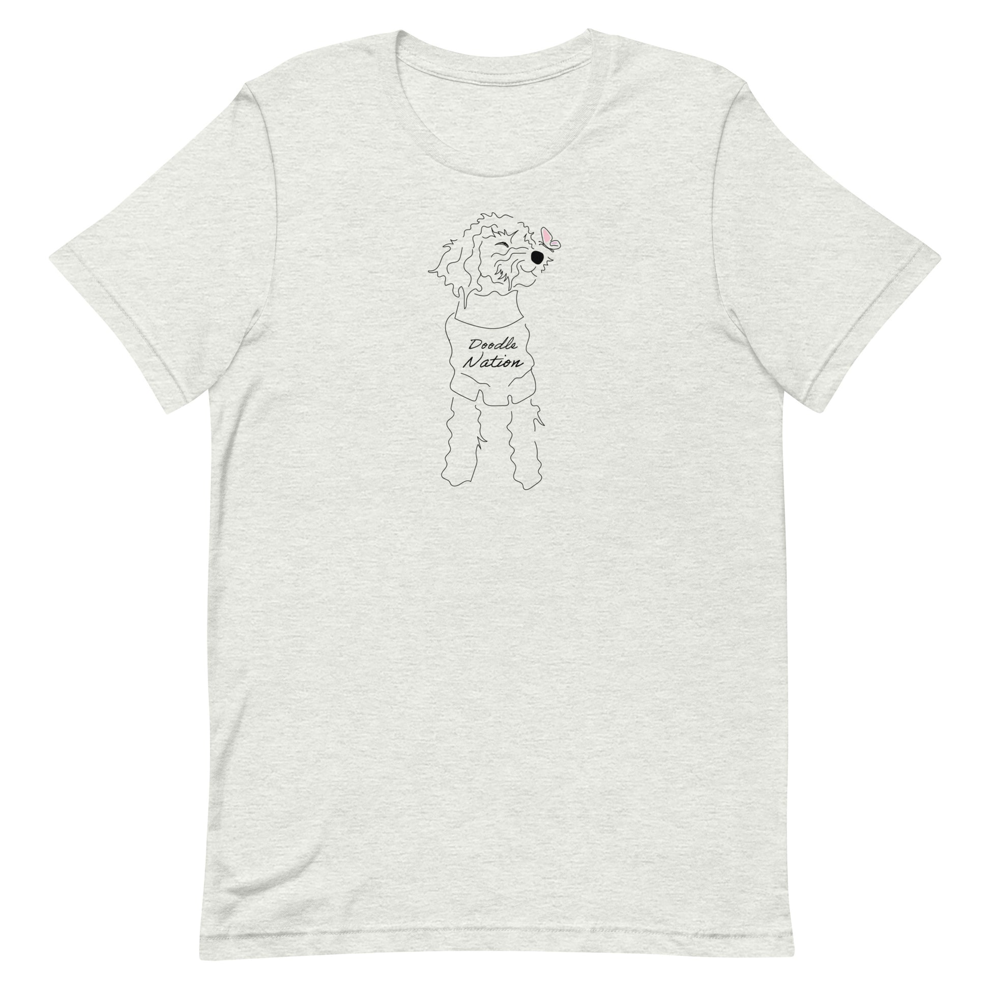 Goldendoodle t-shirt with Goldendoodle dog face and words "Doodle Nation" in ash color