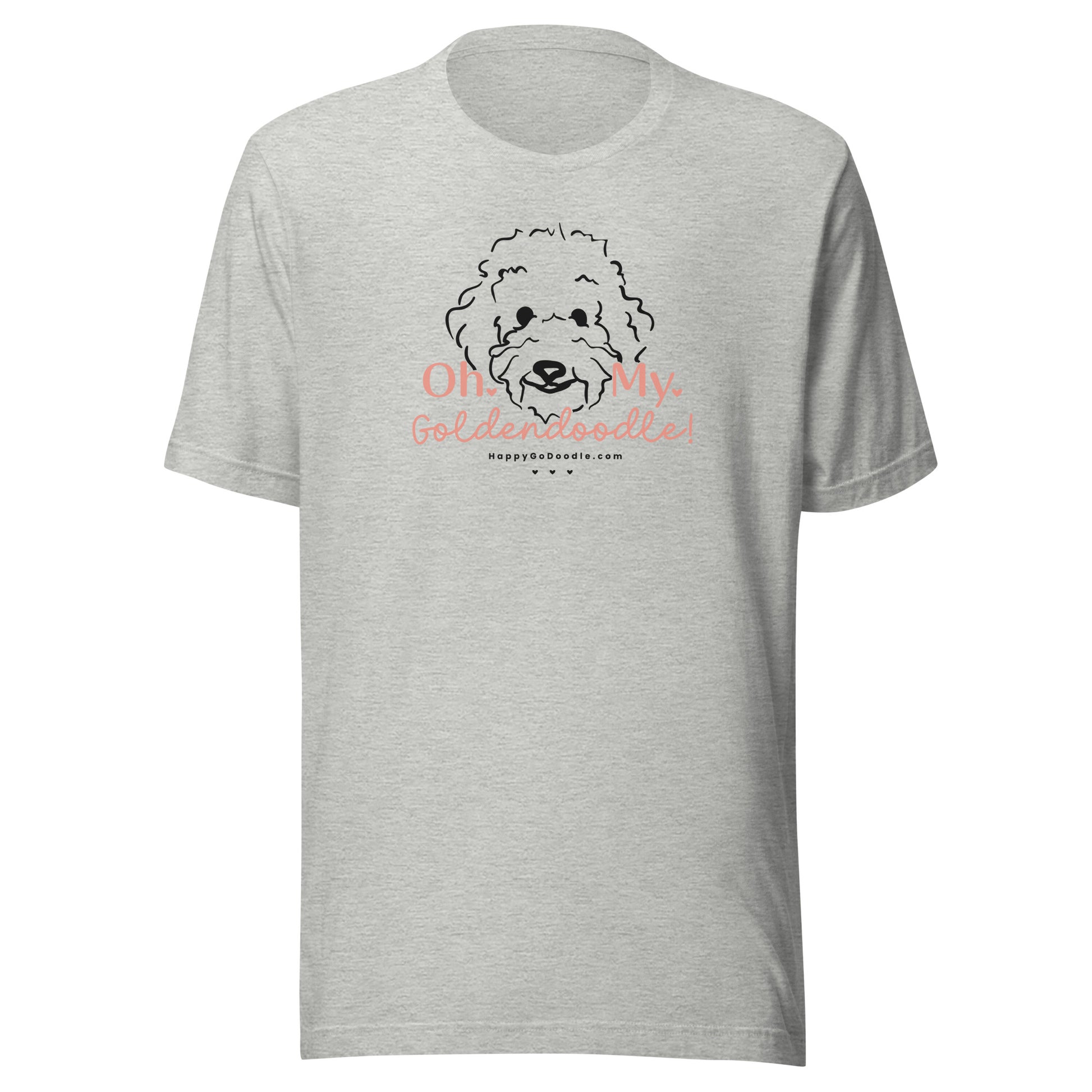 Goldendoodle t-shirt with Goldendoodle dog face and words "Oh My Goldendoodle" in athletic heather color