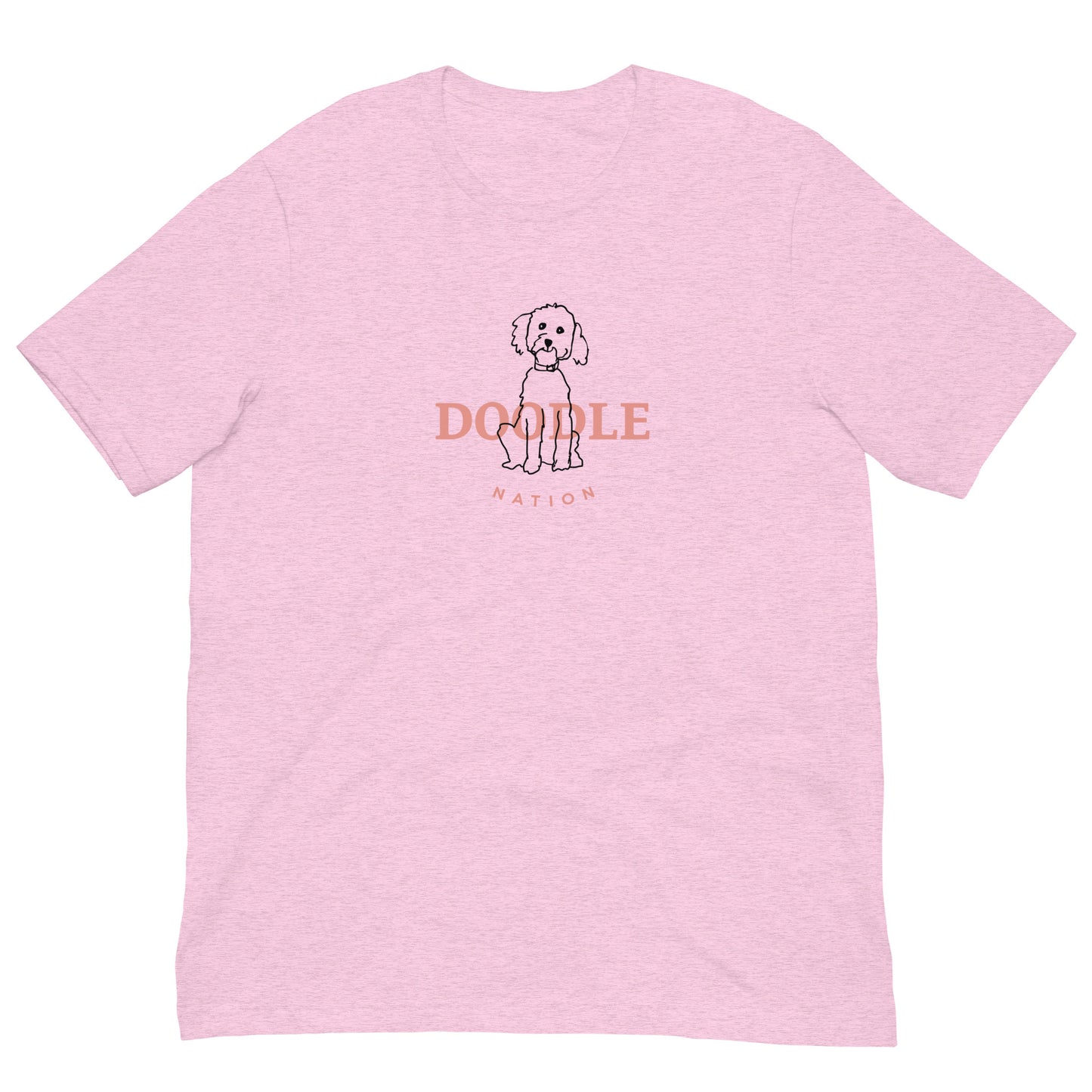 Goldendoodle t-shirt with Goldendoodle and words "Doodle Nation" in light pink  color