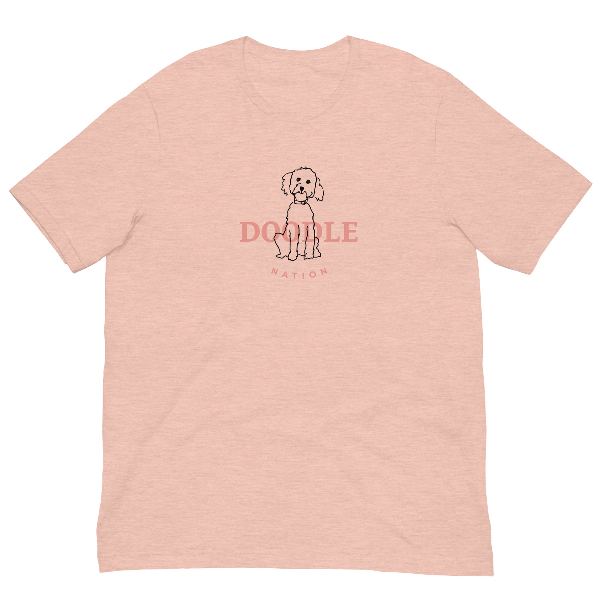 Goldendoodle t-shirt with Goldendoodle and words "Doodle Nation" in heather prism peach color