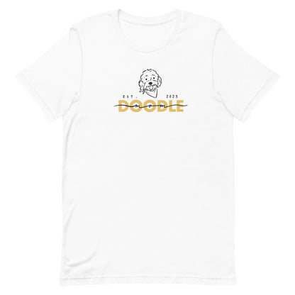 Goldendoodle Mom t-shirt with Goldendoodle face and words "Doodle Mom Est 2023" in white color