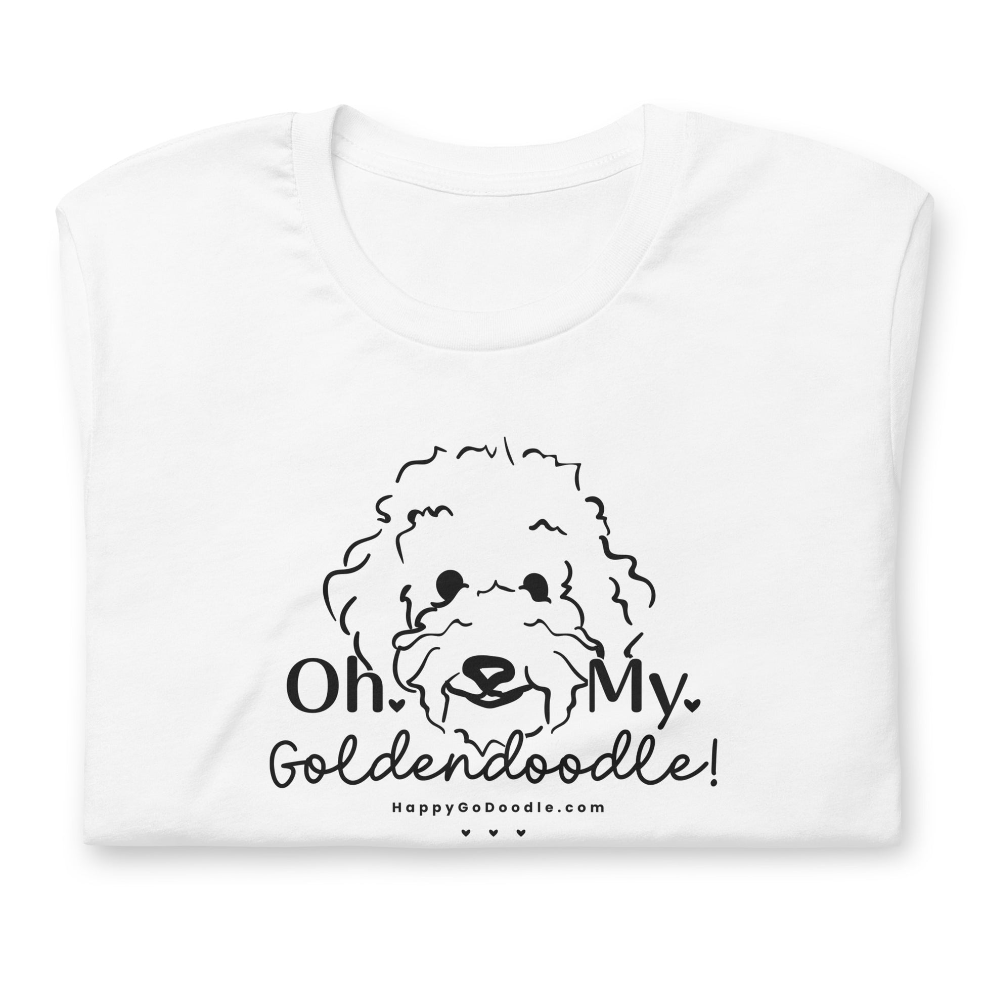 Goldendoodle t-shirt with Goldendoodle face and words "Oh My Goldendoodle" in white color