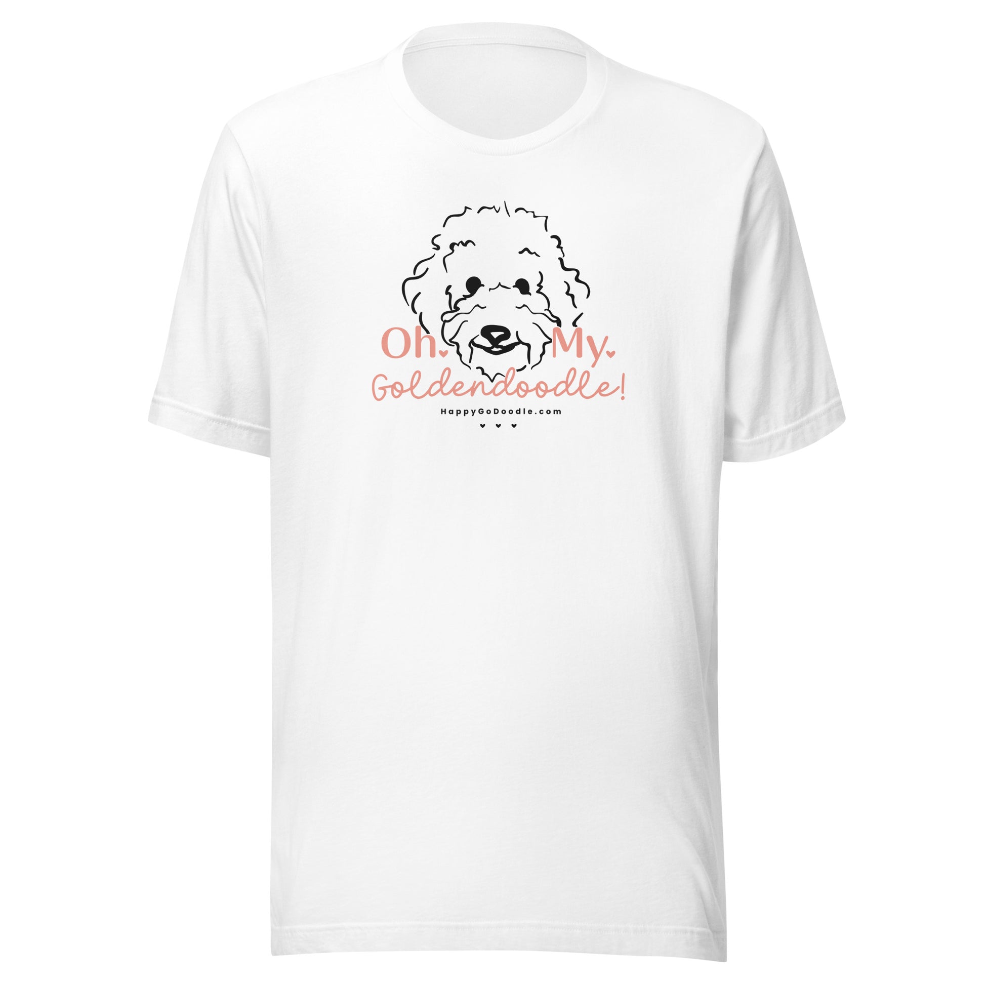 Goldendoodle t-shirt with Goldendoodle dog face and words "Oh My Goldendoodle" in white color