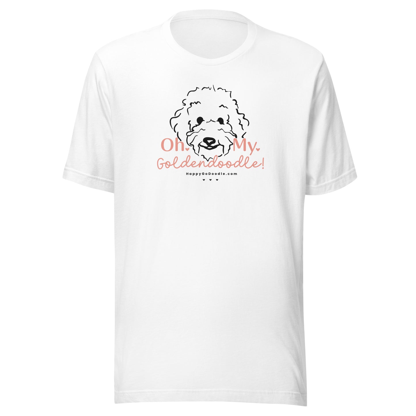 Goldendoodle t-shirt with Goldendoodle dog face and words "Oh My Goldendoodle" in white color