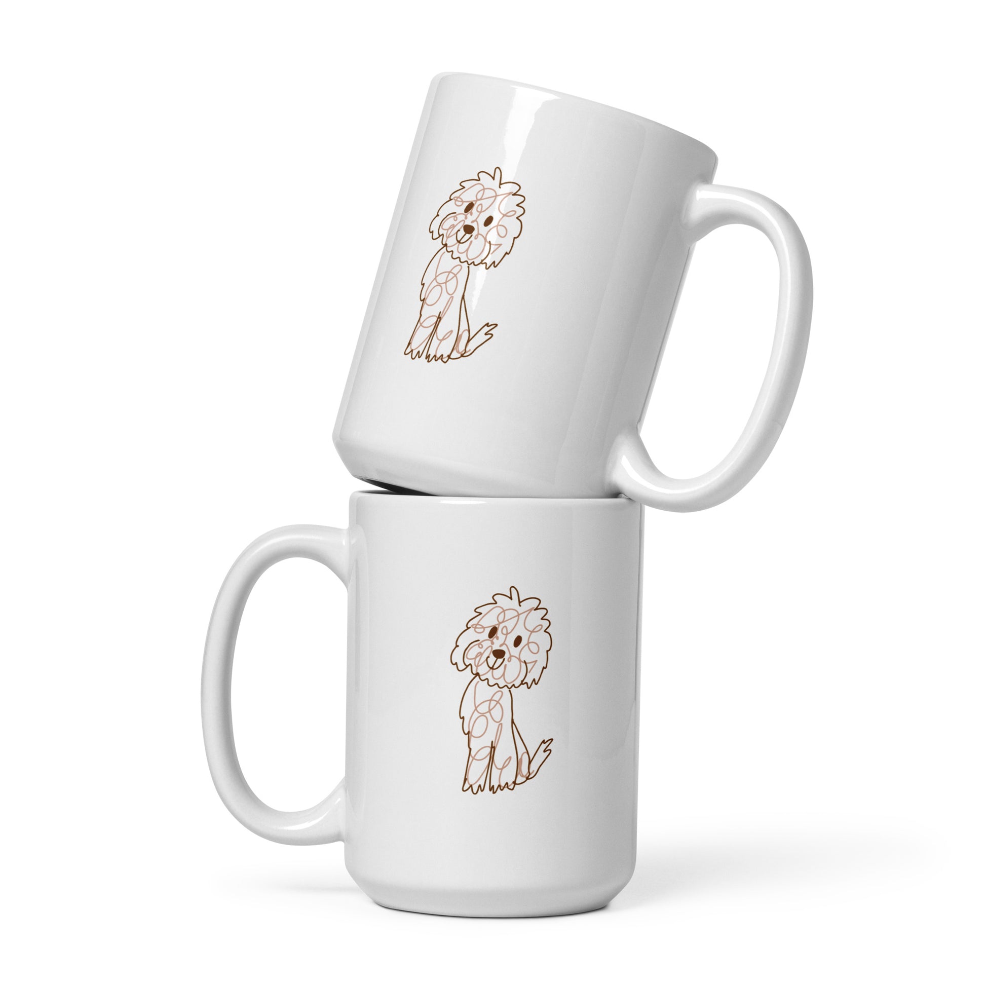 White ceramic coffee mug with cute doodle dog design